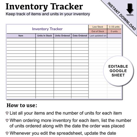 Printable Timetable, Small Business Printables, Inventory Spreadsheet, Ninja Design, Inventory Tracker, Inventory Storage, Google Spreadsheet, Business Printables, Printable Downloads