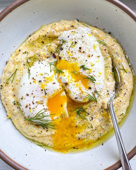 Polenta Breakfast, Lemon Polenta, Breakfast For One, Easy Poached Eggs, How To Cook Polenta, Cherry Tomato Salad, Make Brown, Polenta Recipes, Pantry Fridge