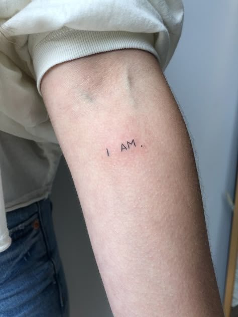 I AM. Fine line tattoo I Am I Am I Am Tattoo, Fine Line Tattoo Aesthetic, I Am Tattoos, Small Survivor Tattoo, Fine Line Tattoo Writing, Christian Fine Line Tattoo, Fine Line Writing Tattoo, Brow Branding, Fine Line Tattoo Men