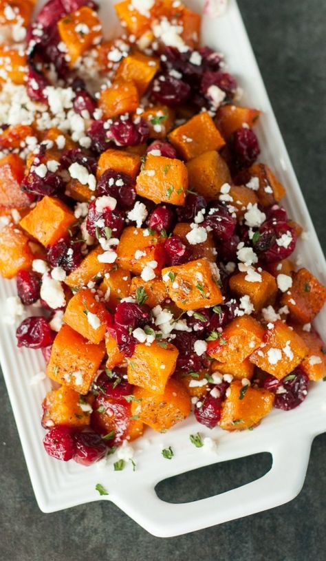 Fast Thanksgiving Recipes, Quick Potatoes, Honey Roasted Butternut Squash, Butternut Squash With Cranberries, Squash Butternut, Potatoes Dinner, Thanksgiving Dish, Butternut Recipes, Christmas Side