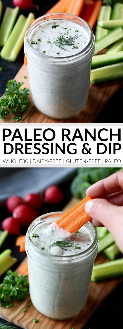 Dairy Free Dip Recipes, Gluten Free Ranch Dressing, Dump Ranch, Paleo Ranch Dressing, Dairy Free Ranch, Paleo Ranch, Vegetable Dip Recipe, Dairy Free Ranch Dressing, Ranch Dressing Dip