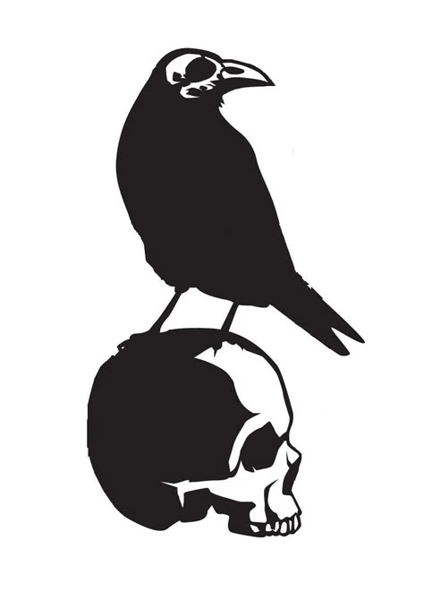 A rework of the "Nevermore" design Raven Outline, Raven Skull Sketch, Crow Skull Line Art, Crow On A Skull, Cliff Raven Tattoo Flash, Fish Design Logo, Raven Vector Art, Crows Artwork, Bleach Shirt Diy