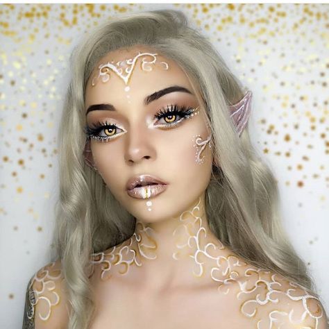 Elf Wedding Makeup, High Elf Makeup, Spring Fairy Makeup, Elven Photoshoot, Fairy Make Up Ideas, Medieval Ball, Elf Look, Elven Makeup, Light Elves