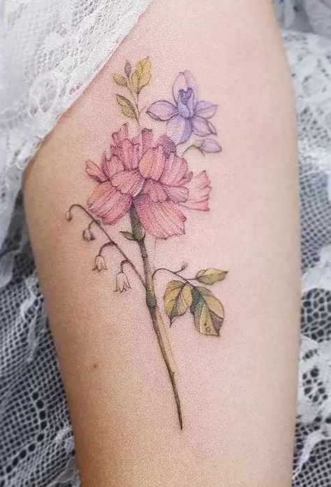 The Meanings Of Carnation Tattoos (Explained In Detail) Carnation And Morning Glory Tattoo, Carnation Tattoos For Women, Carnation And Marigold Tattoo, Pink Carnation Tattoo, Vine Tattoos For Women, Carnation Tattoos, Carnation Flower Tattoo, Morning Glory Tattoo, Glory Tattoo