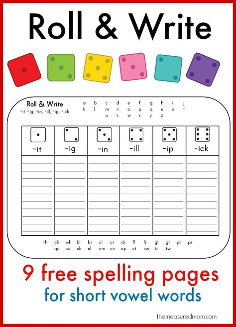 Roll Write for short vowel words Learn to spell short vowel words with these fun printables! Short E And I Activities, Spelling Practice Activities Free, Games To Practice Spelling Words, Opening Activities, Spelling Word Practice 1st Grade, Kids Spelling Practice, Fun Ways To Practice Spelling Words, Vowel Activity, Simple Handwriting