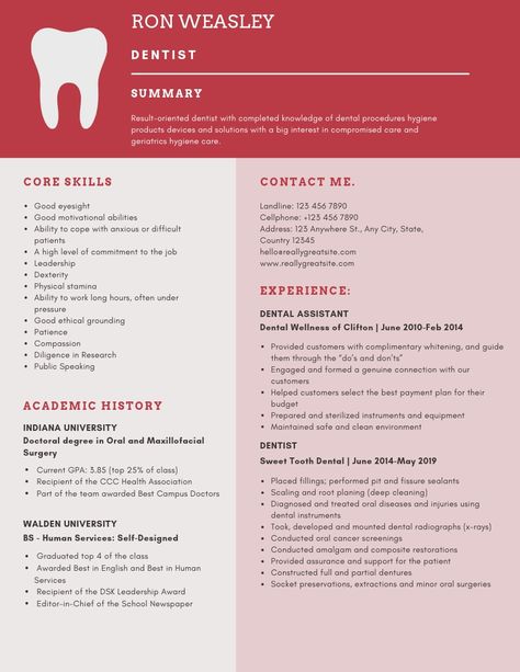 Want to create or improve your Dentist Resume? The resume is a key document in the placement process. Check out our samples resumes or guidance & find the right template for the job. #resume #job #career #CareerAdvice #resumetips #JobSearchingtips Dental Resume, Dentist Resume, Dentist Career, Dental Hygienist Resume, Free Cv Template Word, Dentist Assistant, Resume Objective Examples, Cv Examples, Resume Objective