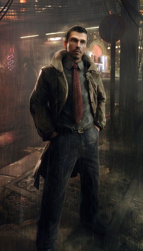 Cyberpunk Detective Character Design, Cyberpunk Reporter, Scifi Detective, Private Investigator Character Design, Reporter Character Design, Detective Character Design, Male Detective, Detective Character, Bigby Wolf