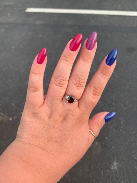 Pride Nails Bisexual, Bisexual Nail Ideas, Pride Month Ideas, Pan Nails, Bi Nails, Bisexual Nails, Bi Pride Nails, Subtle Pride Nails, Pride Month Nails