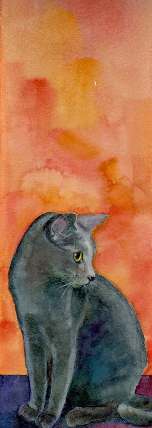 Cat Russian Blue, Cats Painting, Russian Blue Cat, Gray Cat, Super Cat, Cat Artwork, Watercolor Cat, Art Et Illustration, Russian Blue