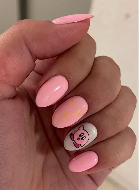 Kirby Nails Short, Kirby Nail Design, Kirby Nail Art, Dc Nails, Kirby Nails, Kirby Party, Pikachu Nails, Baby Nail Art, Nails July