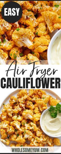 Cook cauliflower in the air fryer for crispy edges! This air fryer cauliflower recipe tastes roasted, but is ready in just 12 minutes, including prep time, and makes a healthy side dish. #wholesomeyum Air Fryer Cauliflower, Air Fryer Oven Recipes, Cauliflower Recipe, Air Fry Recipes, Buffalo Cauliflower, Air Fryer Dinner Recipes, Air Fryer Healthy, Air Fryer Recipes Easy, Air Fryer Recipes Healthy