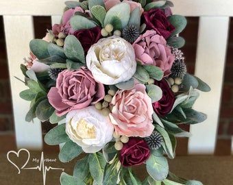 Mulberry Wedding Bouquets, Mulberry Wedding, Artificial Wedding Bouquets, Flower Girl Bouquet, Silk Bouquet, Silk Wedding Bouquets, Blush Bouquet, Vintage Bouquet, Ribbon Bouquet