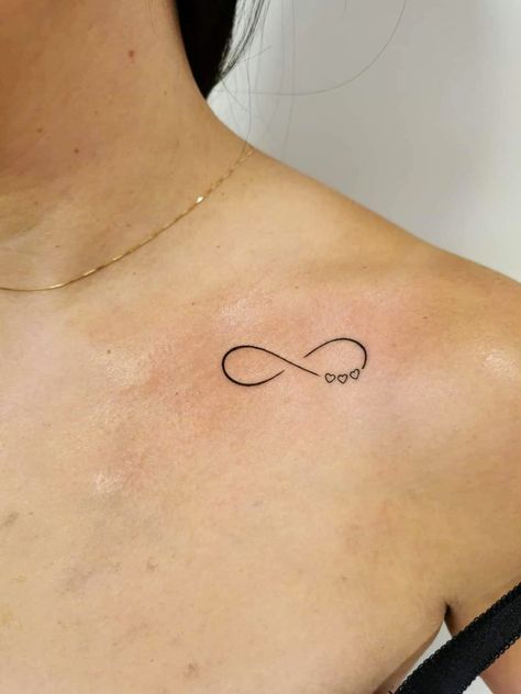 Infinity Collar Bone Tattoo, Infinity Tattoo On Collar Bone, Hide Tattoo Placement, Infinity Tattoo With Names, Infinity Finger Tattoos, Infinity Name Tattoo, Small Infinity Tattoos, Dandelion Tattoo Design, Forever Tattoo