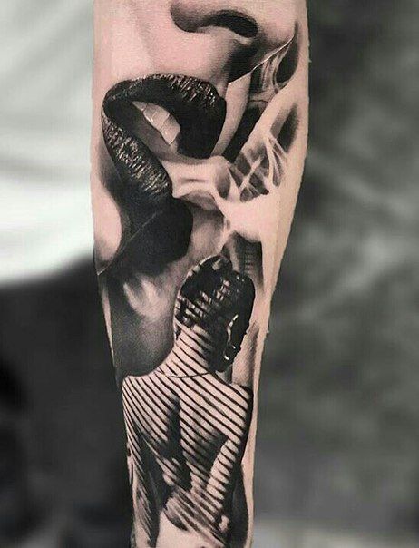 Beautiful film noir style tattoo sleeve idea | www.otziapp.com Cheveux Oranges, Girl Face Tattoo, Realistic Tattoo Sleeve, Gangsta Tattoos, Sweet Tattoos, Geniale Tattoos, Realistic Tattoo, Tatuaje A Color, Tattoo Project