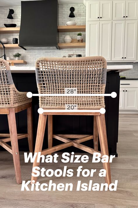 what size bar stool at kitchen island Barstool Kitchen Island, Coastal Bar Stools, Kitchen Island Bar Stools, Bar Stool Height Guide, Island Bar Stools, Island Chairs, Island Stools, Bar Stools Kitchen Island, Counter Seating