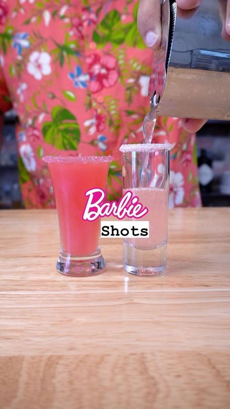 2 BARBIE SHOTS🌸 1️⃣Malibu Barbie: 🌴1.5oz Malibu Rum 🌴1/2oz Strawberry Daiquiri 🌴1/2oz Sweet & Sour 2️⃣Barbie Girl: ✨1oz Vanilla Vodka ✨1oz Watermelon Pucker ✨1oz Sweet & Sour MAKE YOUR OWN SWEET & SOUR! 🍋Just combine equal parts lemon juice, lime juice, white sugar, and hot water. Then stir to dissolve and refrigerate for up to 2 weeks. It’s SO much better than the store bought stuff. #barbie #barbiemovie #cocktails #shots #cocktailrecipes | Sam Pence | Nicki Minaj · Barbie World (with Aqua Barbie Cocktail Drink, Barbie Drinks Alcohol, Malibu Shots, Shots With Malibu Rum, Barbie Shot, Barbie Shots, Barbie Cocktail, Pink Party Foods, Shots Alcohol Recipes