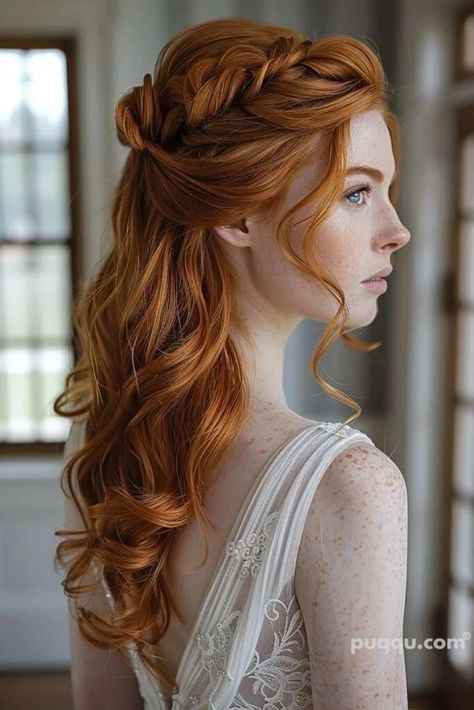 Medieval Bridal Hair, Bride Hairstyles Bangs, Red Hair Wedding Hairstyles, Ethereal Party, Redhead Hairstyles Long, Red Hair Brides, Redhead Bride, Female Urinal, Victorian Hair