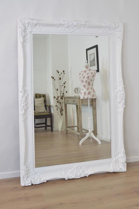 White Ornate Mirror, Large White Mirror, Shabby Chic Mirror Wall, White Mirror Frame, Big Wall Mirrors, White Wall Mirrors, Lighted Wall Mirror, Shabby Chic Mirror, Rustic Wall Mirrors