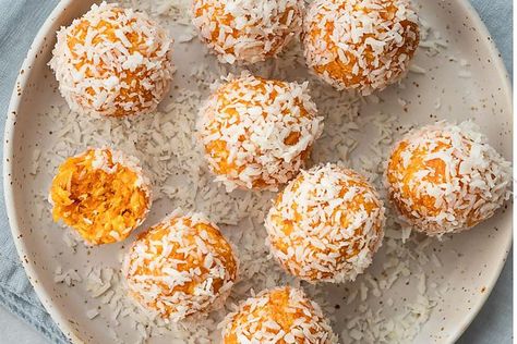 No-Bake Carrot Coconut Energy Balls Recipe Tastes Like Carrot Cake (6 Ingredients, 15 Minutes) #30secondmom Matcha Snacks, Coconut Energy Balls, Beef Meatloaf Recipes, Eclair Cake Recipes, Energy Balls Recipe, Baked Carrots, Energy Ball Recipe, Single Serve Desserts, Banana Cake Recipe