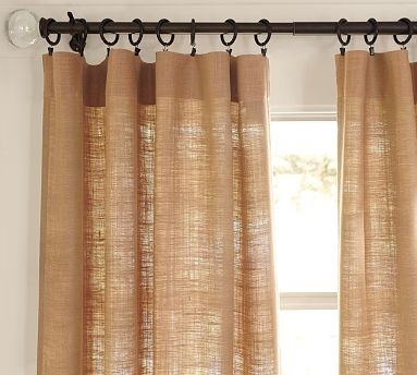 I LOVE the burlap curtains and the clippy grommet curtain rod thingys :) Burlap Drapes, Burlap Window Treatments, Drapes And Curtains, Burlap Valance, Easton Md, Contemporary Curtains, Burlap Curtains, Drop Cloth Curtains, Farmhouse Curtains