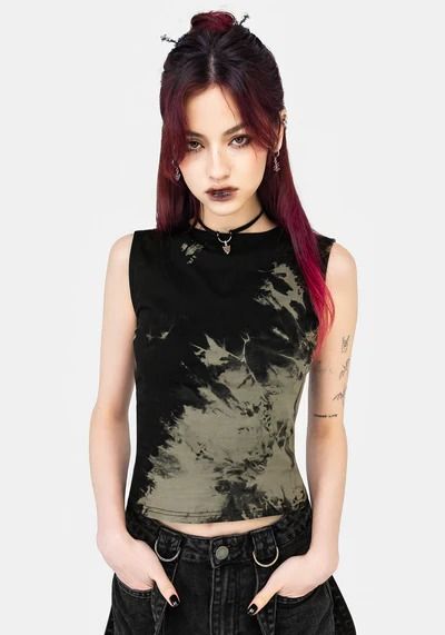 Women’s Tops – Disturbia Capsule Fashion, Tailored Jumpsuit, Goth Clothing, Green Tie Dye, Sheer Bodysuit, Edgy Chic, Black Tie Dye, Green Tie, Swimwear Dress