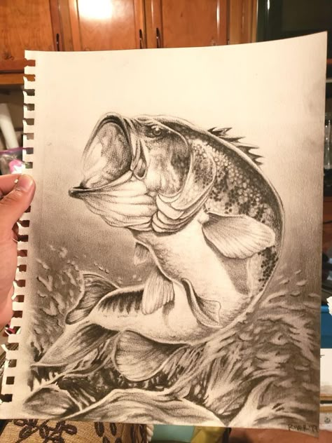 Bass Drawing, Bass Fishing Tattoo, Bass Fishing Pictures, Large Mouth Bass, Drawing Christmas, Fish Drawing, Fish Artwork, Fish Coloring Page, Tree Drawings Pencil