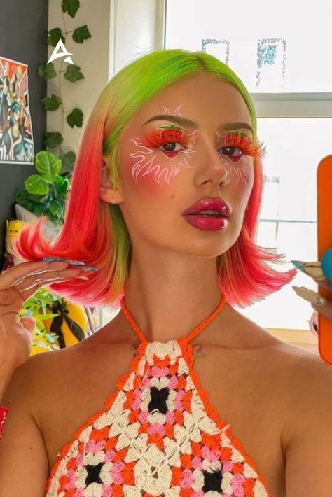 July Hair Color, Vivid Hair Color, Bold Hair Color, Neon Hair, Dyed Hair Inspiration, Split Hair, Wacky Hair, Trendy Hair Color, Hair Dye Colors