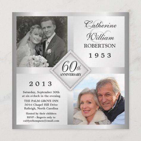 60th Silver Diamond Anniversary Photo Invitations Size: 5.25" x 5.25". Gender: unisex. Age Group: adult. Material: Matte. 60th Wedding Anniversary Party, 60th Anniversary Parties, Wedding Anniversary Party Invitations, 60th Wedding Anniversary, Anniversary Party Invitations, Silver Invitation, Pink Floral Wedding, Wedding Anniversary Photos, Marble Pink