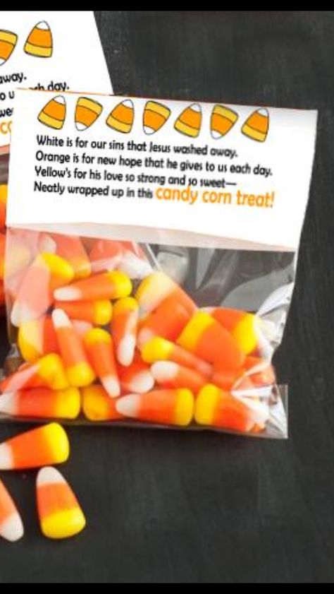 Candy corn Candy Corn Theme Trunk Or Treat, Candy Corn Trunk Or Treat Ideas, Candy Corn Sayings, Candy Corn Trunk Or Treat, Christian Halloween Treats, Christian Halloween Crafts, Church Gifts Ideas, Halloween Christian, Halloween Candy Crafts