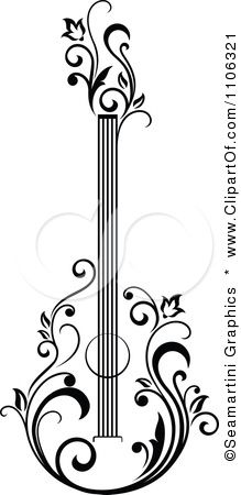 Clipart Black And White Floral Guitar 1 - Royalty Free Vector Illustration by Seamartini Graphics Floral Guitar, Free Vector Illustration, Quilling Patterns, Clipart Black And White, 자수 디자인, Black And White Floral, Paper Quilling, Arabesque, Music Art