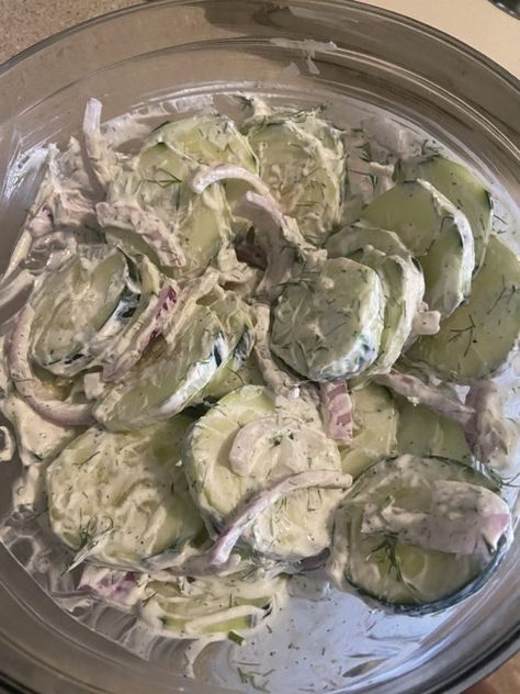 Cucumbers Cucumber Salad With Mayo, Keto Cucumber Salad, Creamed Cucumber Salad, Keto Cucumber, Salad With Sour Cream, Low Carb Salad Dressing, Cucumber Dill Salad, Easy Summer Side Dishes, Cucumber Avocado Salad