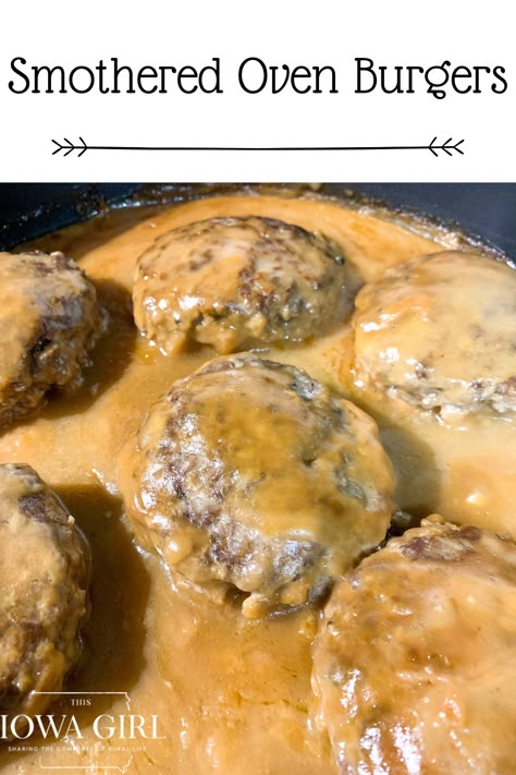 Oven Hamburger Steak And Gravy, Baked Hamburger Patties Oven With Gravy, Bake Hamburger Patties Oven, Smothered Burgers With Gravy, Hamburger Steaks In Oven, Oven Baked Hamburger Patties, Hamburger Patties In Oven, Baked Hamburger Patties Oven, Smothered Hamburgers