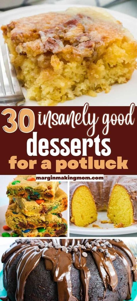 Choosing potluck desserts to bring to a gathering is easy, thanks to this list of proven winners! These are delicious options that are easy to make, but will leave others asking for more! Dessert Recipes For Large Groups, Bake Auction Ideas Desserts, Sweet Potluck Ideas, Large Group Dessert Recipes For A Crowd, Church Desserts Potlucks, Church Potluck Desserts, Pot Luck Deserts, Dessert For A Group, Dessert For Potluck