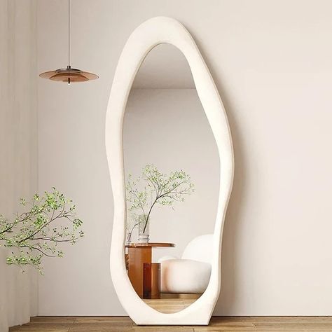 Standing White Maiden Mirror Full Length Aesthetic Full Size Floor Mirror Bedroom Creative Modern Deco Chambre Home Decoration Full Length Mirror Stand, Mirror Full Length, Decorating A New Home, Wavy Mirror, Teenage Room, Modern Deco, Large Wall Mirror, White Mirror, Kitchens And Bedrooms