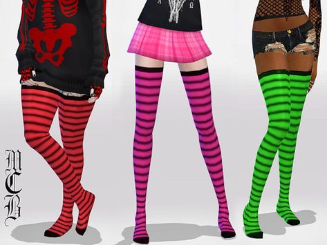 Sims 4 — Colorful Over Knee Stripe Socks by MaruChanBe2 — Cute over knee stripe socks. 9 different colors. You don't need Scene Clothing, Tumblr Sims 4, Sims 4 Cc Folder, Stripe Socks, Scene Outfits, Sims 4 Dresses, Sims 4 Characters, Sims Four, Sims4 Clothes