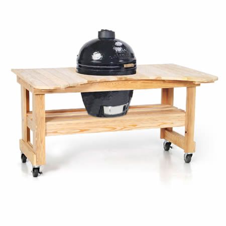 Primo Kamado Kamado Grill with Cypress Table.  A very nice option.  Functional and better looking than BGE in my opinion. Kamado Joe Table Plans, Kamado Joe Table, Big Green Egg Table Plans, Kamado Grill Table, Big Green Egg Table, Wood Cart, Grill Stand, Kamado Grills, Cooking Whole Chicken