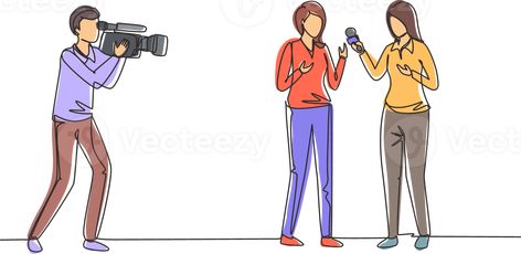 Single one line drawing woman journalist with microphone, interview man in front of camera at tv studio. Reporter, cameraman broadcast breaking news at live stream. Continuous line draw design Journalist Drawing, Line Drawing Woman, Tv Studio, One Line Drawing, Continuous Line Drawing, Continuous Line, Cityscape Photos, Logo Banners, Woman Drawing