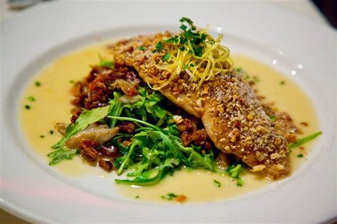 Pecan-Crusted Fish with Crab Salad and Crushed Corn Sauce from Commander's Palace Pecan Crusted Fish, Pecan Crust Recipe, Corn Sauce, Lamb Shanks Slow Cooker, Easy Fish Dinners, Crusted Fish, Roast Gravy, Best Fish Recipes, Slow Cooker Lamb