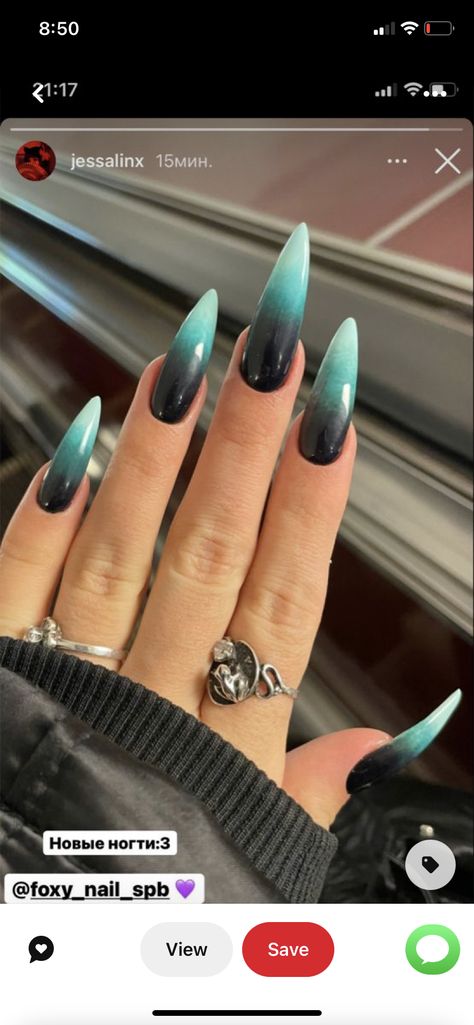 Dark Ombre Nails Coffin, Ombre Black And Blue Nails, Purple Almond Nails Ideas, Teal Nails Ombre, Black And Teal Ombre Nails, Black And Teal Nails Acrylic, Teal Gradient Nails, Ombre Nails Dark Colors, Turquoise Ombre Nails Teal