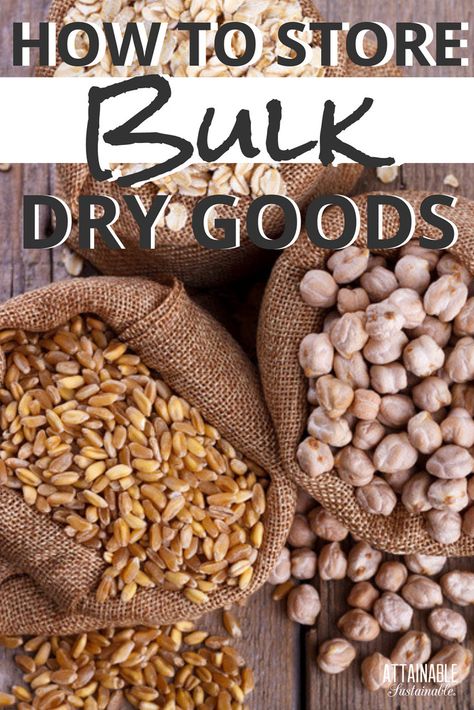 Bulk Food Storage: How to Buy (and Store) Natural Foods These staples are the basis of inexpensive meals and excellent for emergency stores. Learn how to buy and store dried beans, legumes, and whole grains. Dry Bean Storage, How To Store Dry Goods Food Storage, Bulk Food Storage Ideas, How To Store Dried Beans, Grain Storage Ideas, Dry Food Storage Ideas, Drying Beans For Storage, Storing Grains Food Storage, Grains Storage Containers