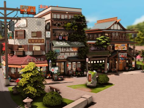 Sims 4 Chinatown, Sims 4 Town Build, Sims 4 City House, Sims 4 Realistic Community Lots, Sims 4 Japanese Restaurant, Sims 4 Mt Komorebi Builds, Sims 4 Tomarang, Sims Bar, Sims Restaurant