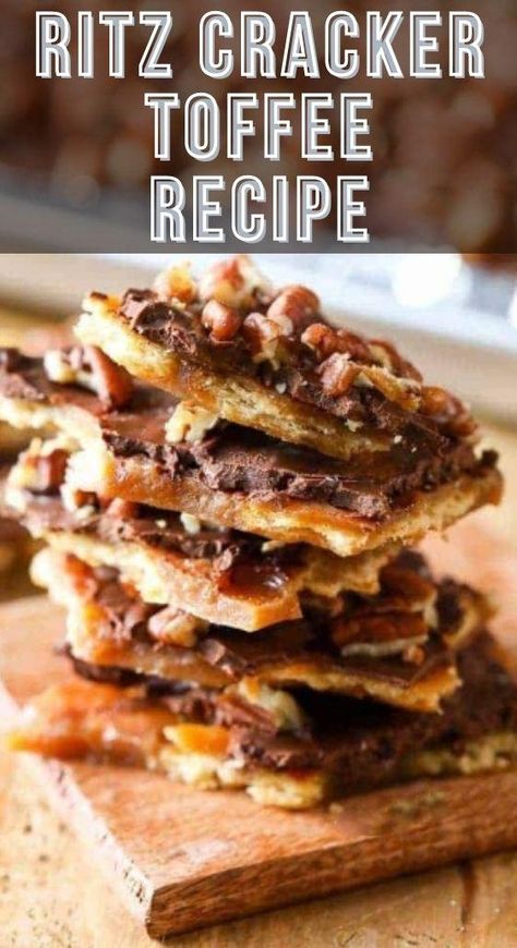 Cereal Recipes Snacks, Ritz Cracker Recipes Snacks, Christmas Toffee Recipe, Ritz Cracker Toffee Recipe, Pecan Bark Recipe, Ritz Cracker Candy, Ritz Cracker Dessert, Cracker Toffee Recipe, Ritz Cracker Toffee