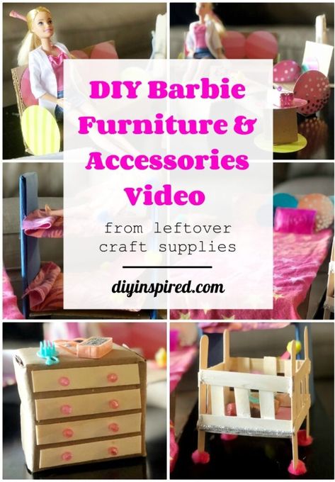 DIY Barbie Doll Furniture and Accessories Barbie Furniture Diy, Diy Doll Furniture, Barbie Hacks, Barbie Doll Furniture, Troom Troom, Diy Mason Jar Crafts, Diy Barbie House, Hacks For Kids, Easy Holidays Crafts