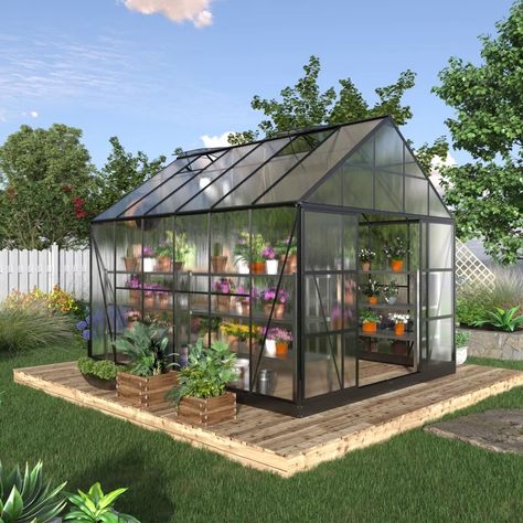 Howe Polycarbonate Greenhouse & Reviews | Wayfair Greenhouse Black, Greenhouse Supplies, Lean To Greenhouse, Planter Trellis, Outdoor Fencing, Garden Hose Reel, Polycarbonate Greenhouse, Potting Tables, Polycarbonate Panels