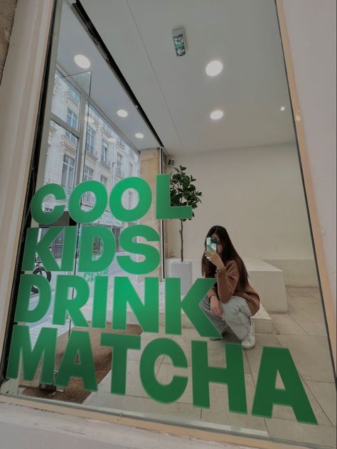 Mirrors With Quotes, Matcha Quotes Aesthetic, Matcha Aesthetic Quotes, Cafe Mirror Selfie, Cafe Selfie Ideas, Mirror Selfie Station, Matcha Cafe Aesthetic, Mirror Branding, Matcha Caption