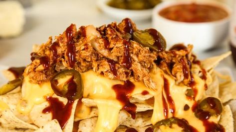 Mile High Memphis Style Barbecue Nachos Recipe - Food.com Barbecue Nachos, Tennessee Food, Pecan Pie Recipe Southern, Bbq Nachos, Memphis Bbq, Southern Pecan Pie, State Foods, Barbecue Pork, Comfort Food Southern