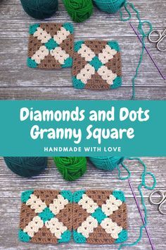 In this tutorial I will show you how to CROCHET this easy diamonds and dots granny square. Length of square is 4" / 10cm. I am using 3 colors to create a beautiful GRANNY SQUARE. You can use it like a coaster or for blanket, pillow, afghan, bag etc. Diamond Granny Square, Hekel Blokke, Easy Granny Square Crochet, Granny Square Easy, Advanced Crochet Stitches, Scrap Crochet, Motifs Granny Square, Easy Granny Square, Advanced Crochet