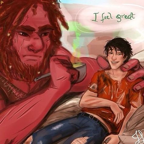 Percy and Damasen in Tartarus I Feel Great, House Of Hades, Rick Riordan Series, Percy And Annabeth, Percy Jackson Quotes, Trials Of Apollo, Percy Jackson Fan Art, Percy Jackson Characters, Magnus Chase