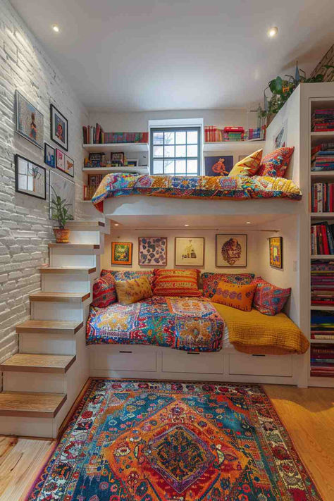 40 Inspiring Bunk Room Ideas for Home Makeovers Pelan Rumah Kecil, Bunk Room Ideas, A Loft Bed, Pelan Rumah, Bunk Rooms, Bunk Bed Designs, Bunk Room, Tiny House Living, Tiny House Design