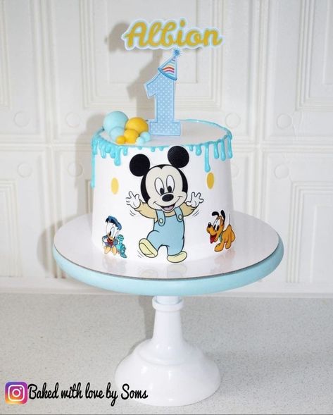 1st Birthday Cake Boy Simple, Mickey Mouse Cake Design, Baby Mickey Mouse Cake, 1st Birthday Cake Designs, Mickey Birthday Cakes, Baby Boy Cake Topper, Cartoon Birthday Cake, Twin Birthday Cakes, Mouse Birthday Cake